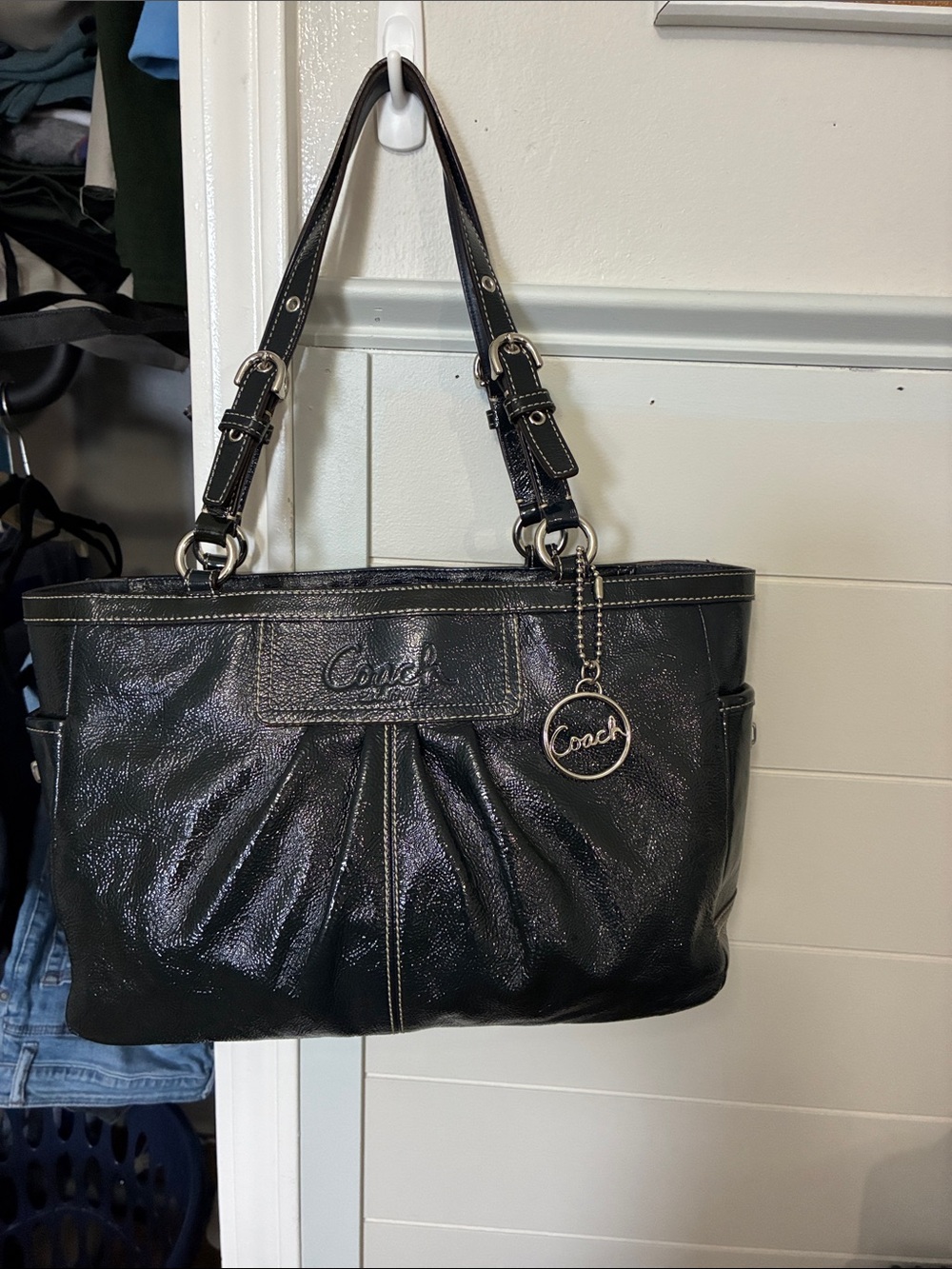 Coach Green Patent Leather Tote with Logo Charm